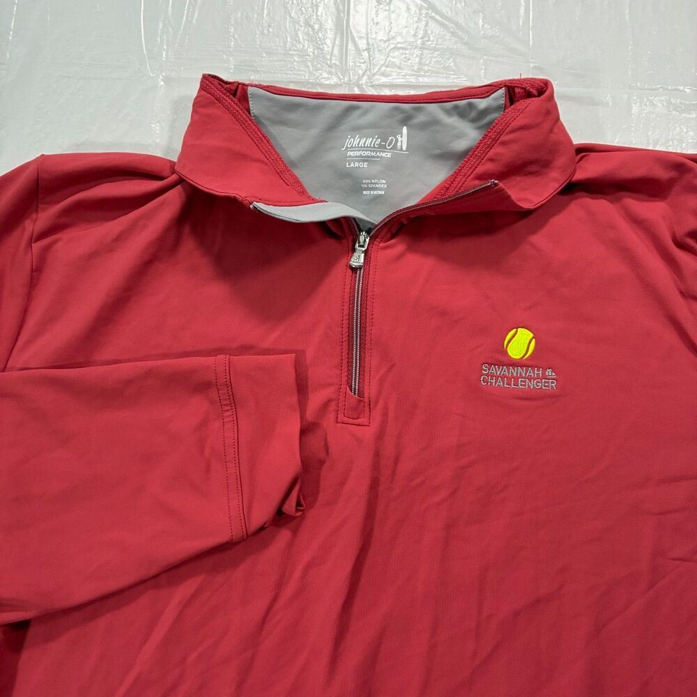 Johnnie-O Motion Performance Lrg 1/4 Zip Golf Tennis Pullover Rouge Red Savannah